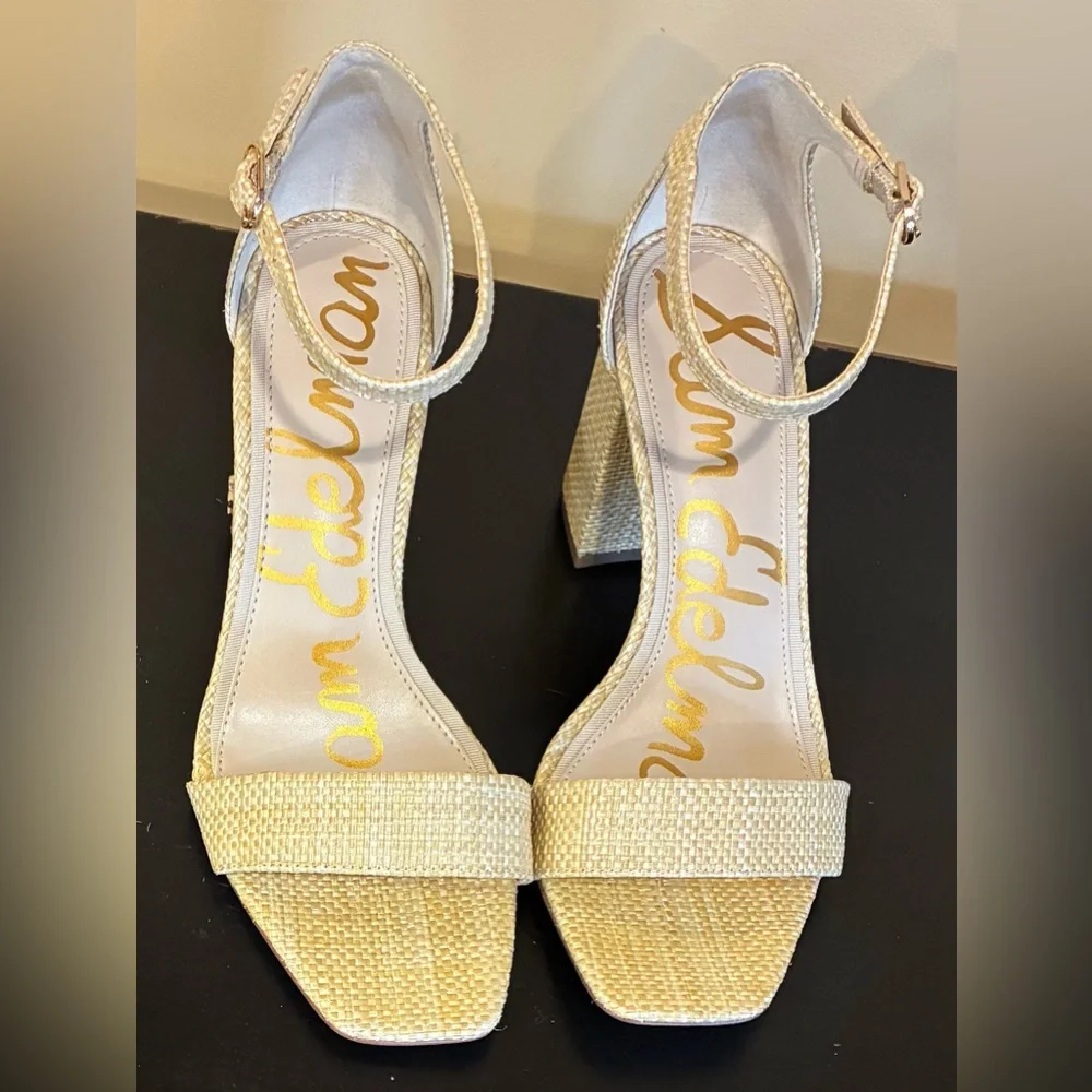 SAM EDELMAN Daniella Block Heel Sandal Natural Color SZ. 7 NWOB - Picture 3 of 13